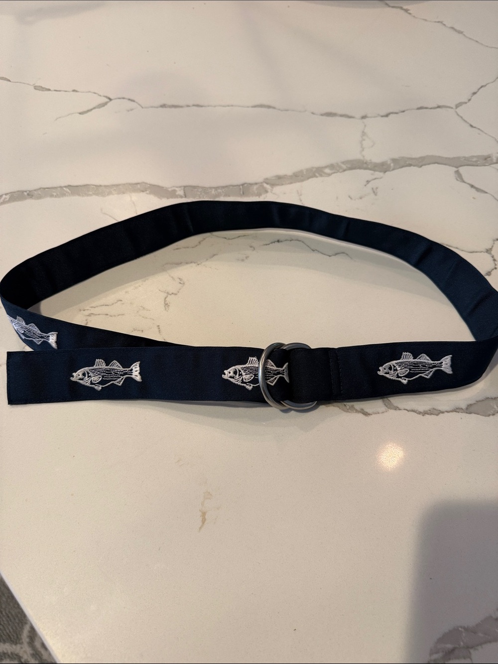 Vineyard Vines Navy Fish Embroidered Web Belt with D-Ring - Picture 1 of 5